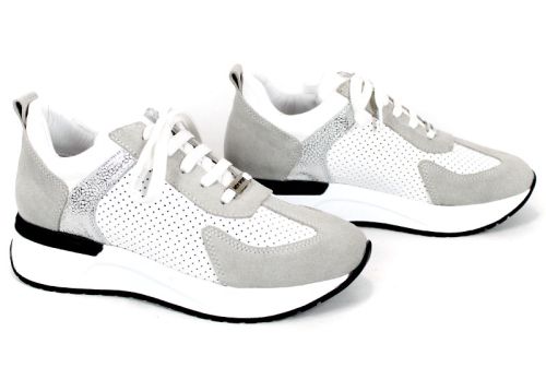 Дамски сникърси Alba Step от бяла естествена кожа с перфорация