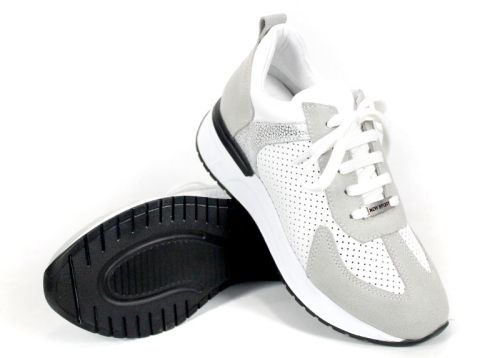 Бели дамски сникърси Alba Step с велурени детайли и олекотено ходило