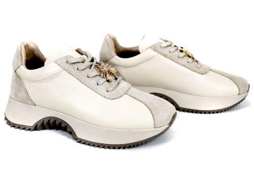 Breeze Line дамски сникърси от естествена кожа и велур в бежов цвят