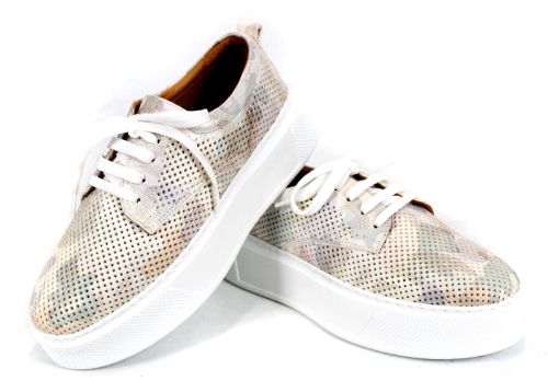 Бежови камуфлажни дамски обувки с бяло шито ходило