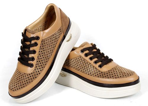 Летни дамски обувки Bella Form – светло кафяв велур и кожена стелка