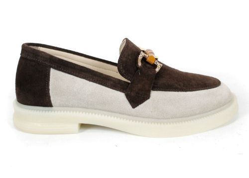 Lora Line – дамски лоуфъри от естествен велур в бежово и тъмно кафяво