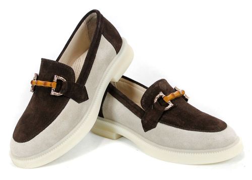 Lora Line – дамски лоуфъри от естествен велур в бежово и тъмно кафяво