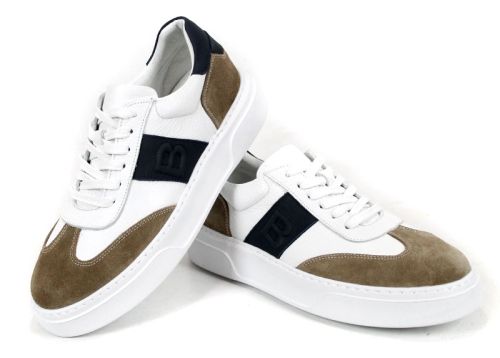 мъжки кожени обувки Strado Verin бяло тъмно синьо и визон