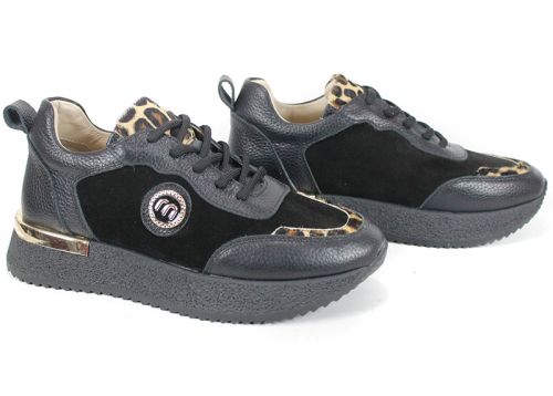 дамски сникърси Vela Form черни естествена кожа и велур