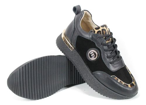 дамски модни сникърси Vela Form черни с леопардови детайли