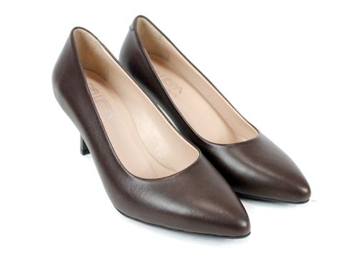 Дамски стилето обувки Orlena Vivo от естествена кожа в тъмно кафяв цвят
