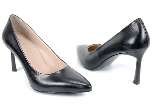 Дамски стилето обувки Marena Lumo от естествена кожа в черно с ток 8 см