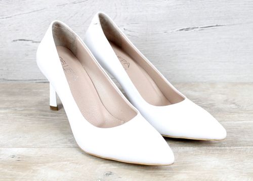 Бели дамски стилето обувки Marena Lumo от естествена кожа с ток 8 см