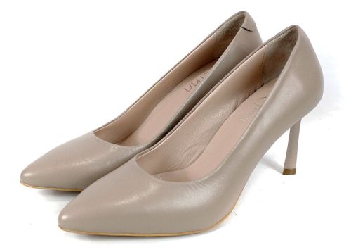 Marena Lumo – дамски стилето обувки от естествена кожа в тъмно бежово с ток 8 см