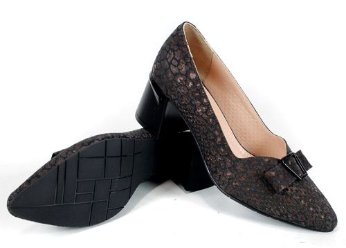 дамски обувки Serena Vento от естествена кожа кафяво черен леопардов принт дебел ток