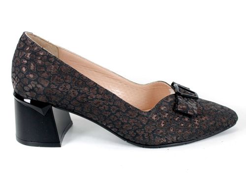 дамски обувки Serena Vento от естествена кожа кафяво черен леопардов принт дебел ток