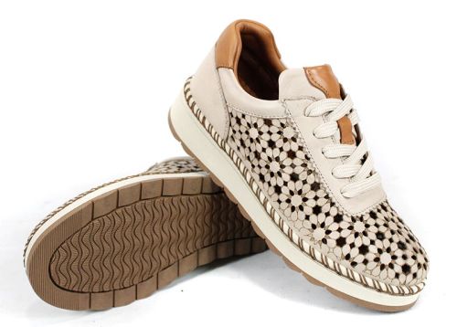 Дамски обувки Bellora Vita от естествена кожа в бежово с перфорация и връзки