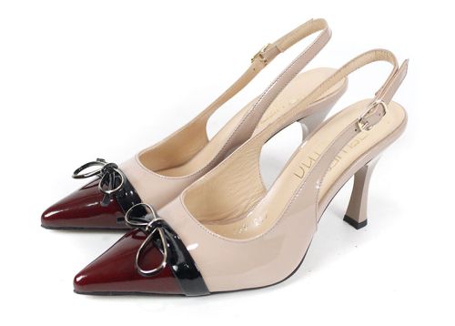 Siena Touch – sandale elegante dama din lac natural bej si bordo