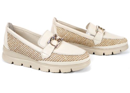 Ravena Sola – loaferi damă din piele naturală și material textil, bej