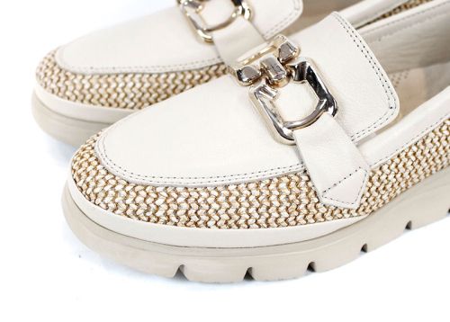 Ravena Sola – loaferi damă din piele naturală și material textil, bej