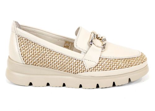 Ravena Sola – loaferi damă din piele naturală și material textil, bej