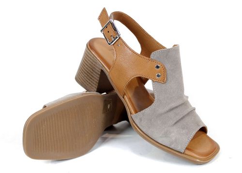 Belle Allure – дамски сандали от естествен велур и естествена кожа във визон и таба