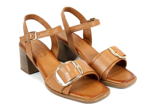Silent Grace – sandale damă maro deschis cu toc din piele naturală