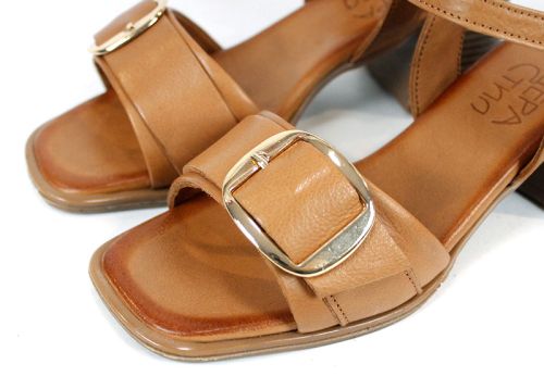 Silent Grace – sandale damă maro deschis cu toc din piele naturală