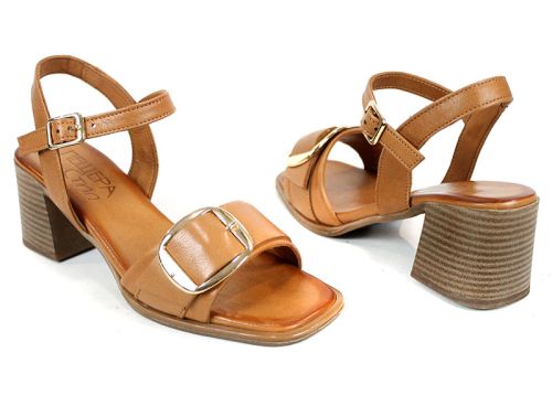 Silent Grace – sandale damă maro deschis cu toc din piele naturală