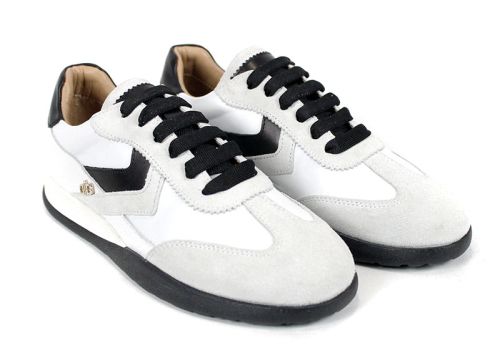 Lunara Belle – дамски ретро сникърси от естествена кожа и велур в бяло