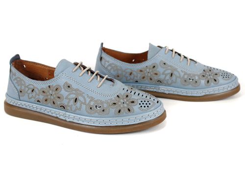 Какъв тип обувки са Nerisa Flow?  Летен дамски модел от естествена кожа с декоративна и дишаща перфорация.  Подходящи ли са за топло време?  Да, благодарение на перфорацията кракът остава проветрен и комфортен.  Удобни ли са за дълго носене?  Да, обувките