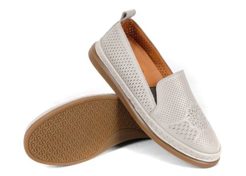 Летни обувки Selina Vanté – дамски модел от естествена кожа в сиво със ситна перфорация