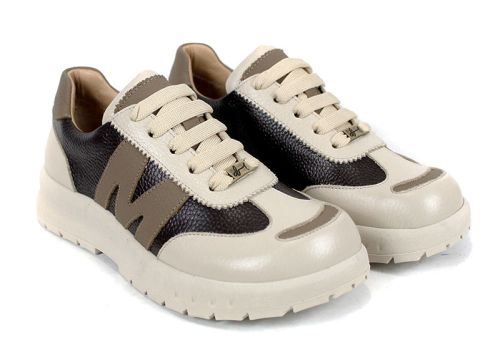 дамски сникърси Virella Note естествена кожа кафяво бежово