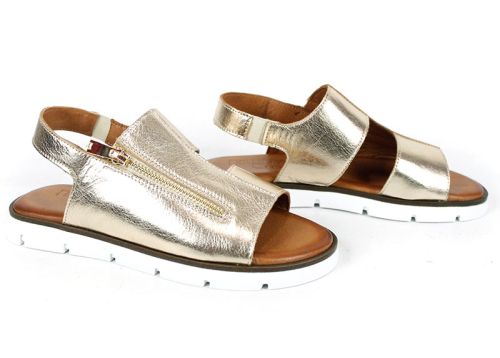 дамски златни сандали естествена кожа ниски