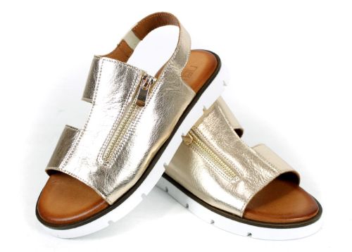 Viva Línea – дамски ниски сандали от естествена кожа в злато