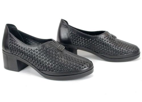 дамски черни обувки естествена кожа перфорация