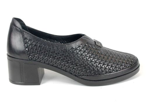 Летни обувки с нисък ток Talora Mien – естествена кожа в черно с перфорация