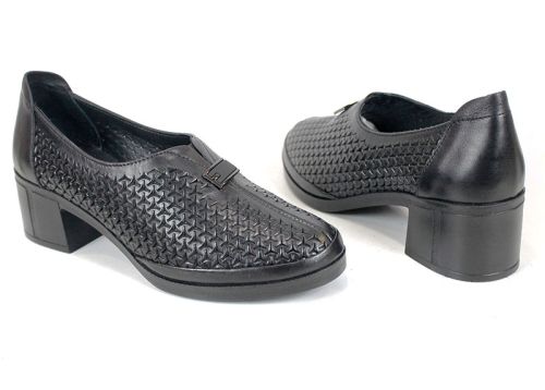 Летни обувки с нисък ток Talora Mien – естествена кожа в черно с перфорация