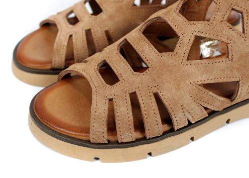 летни дамски сандали естествен велур кафяво