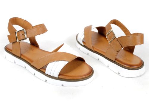 удобни дамски сандали бяло кафяво