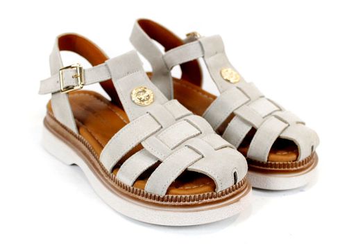 Senda Bella – дамски, ниски сандали от естествен велур в бежово