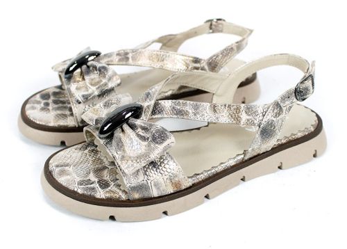 Amara Velle – дамски, ниски сандали от естествена кожа в бежов змийски принт