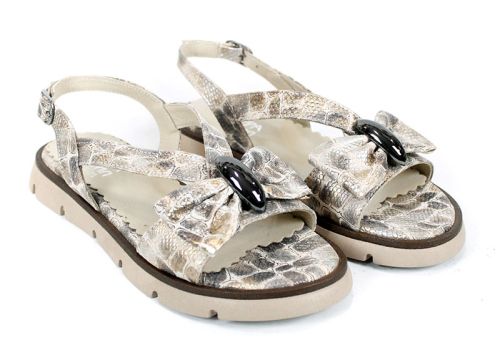 Amara Velle – дамски, ниски сандали от естествена кожа в бежов змийски принт