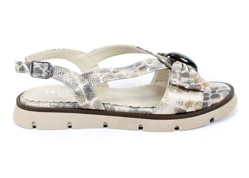 Amara Velle – дамски, ниски сандали от естествена кожа в бежов змийски принт