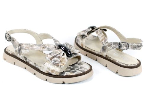 Amara Velle – дамски, ниски сандали от естествена кожа в бежов змийски принт