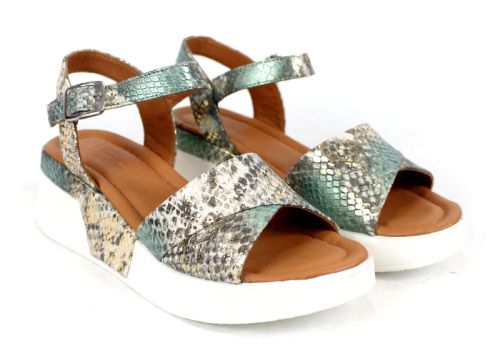 Стилни дамски сандали Delora Chic с модерен змийски десен в зелена гама