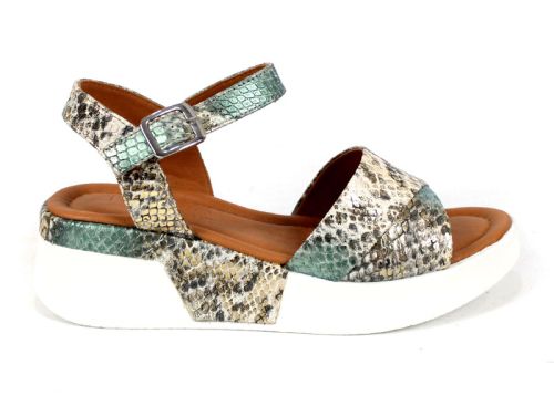 Стилни дамски сандали Delora Chic с модерен змийски десен в зелена гама