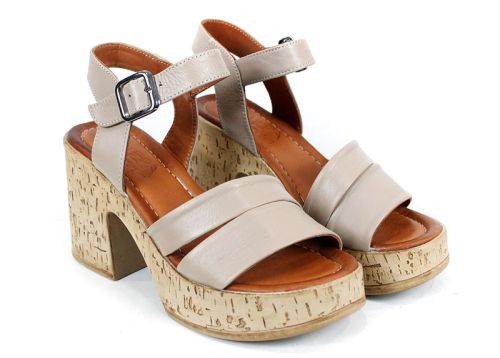 Velora Linea – дамски сандали на платформа от естествена кожа в цвят визон