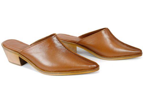 дамско сабо светло кафяво естествена кожа