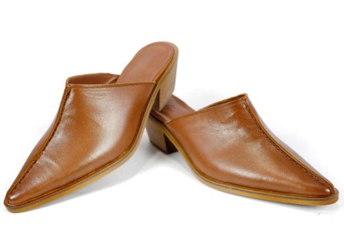 дамски обувки тип сабо карамелен цвят