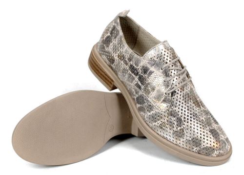 Arlena Pure – дамски летни обувки от естествена кожа с перфорация и златист кроко ефект