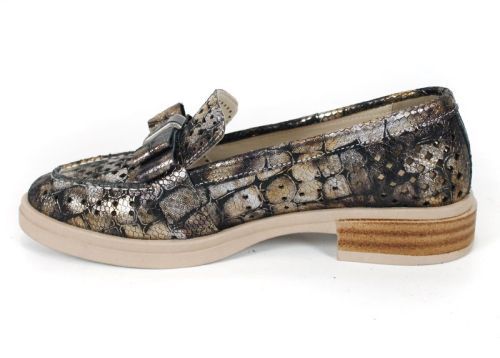Pure Motion – дамски летни обувки от естествена кожа с перфорация и кроко принт в кафяво със златист оттенък