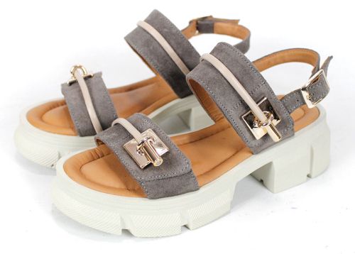 Aveline Lux – дамски сандали от естествен велур в цвят визон с масивно ходило