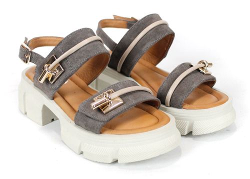 Aveline Lux – дамски сандали от естествен велур в цвят визон с масивно ходило